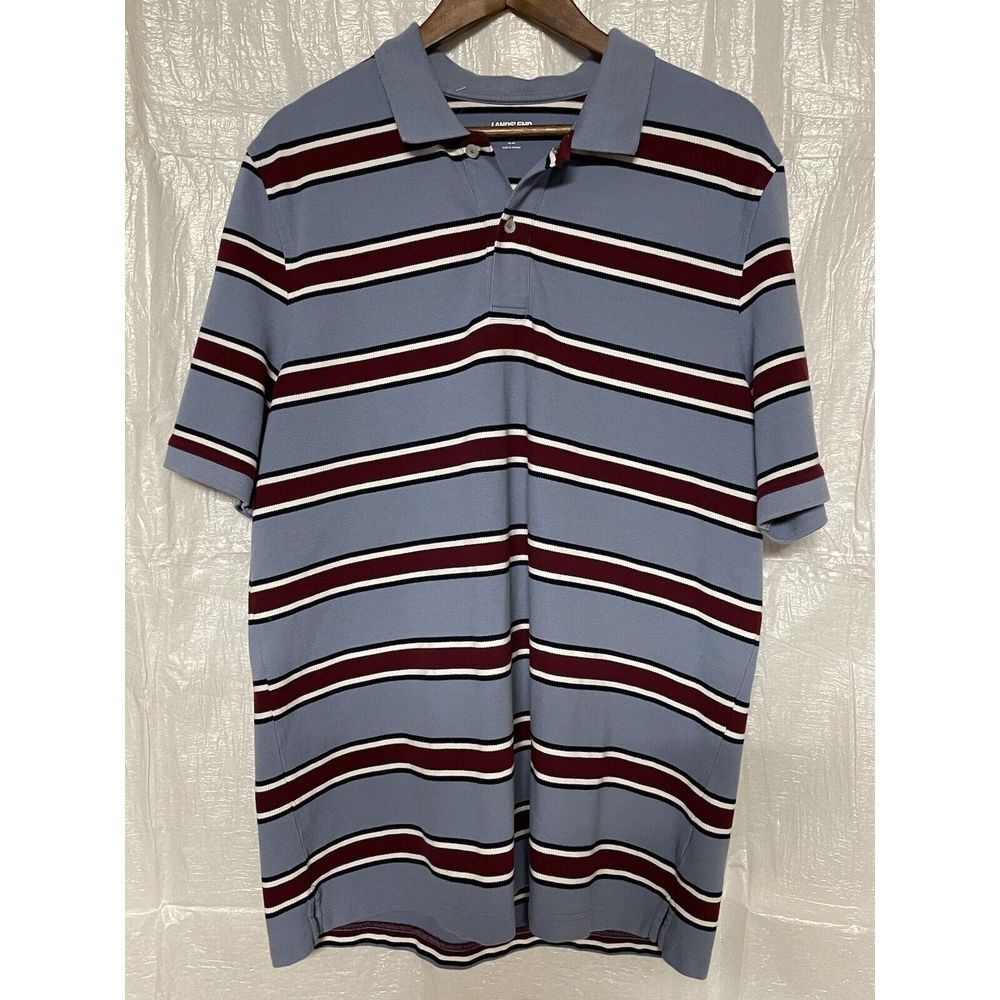 Lands End Mens Traditional Fit Striped Polo Shirt Blue Burgundy Large Tall L/T